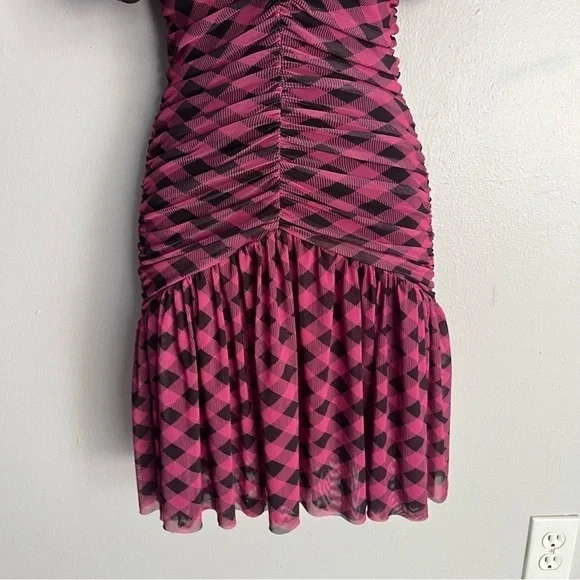 Miss Selfridge Pink Checkered Mesh Fit And Flare Dress 6 - Picture 9 of 16